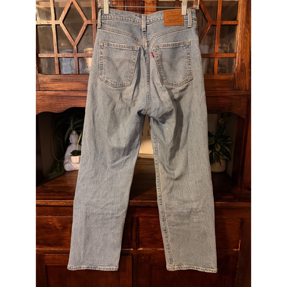 Levis Ribcage Straight Ankle Jeans Womens 26 Light Wash Distressed - Picture 3 of 8